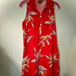 Vtg Tropical Heat Red Hawaiian Shirtdress